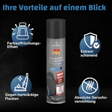 DR. WACK - A1 Polster-/Alcantara Reiniger Pro 400 ml - Effektiver Polsterreiniger gegen hartnäckige Flecken - Fleckenentferner Autositze - Geruchsneutralisierer Auto - Hochwertige Autopflege - 5