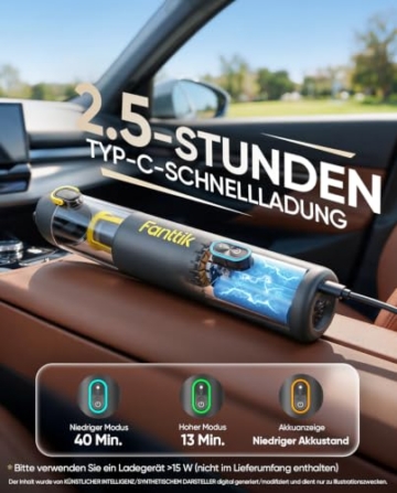 Fanttik Slim V8 APEX Kabelloser Akku Autostaubsauger, 4-in-1 Mini (Grau) | tragbarer RobustClean™ Handstaubsauger mit 19000 Pa/45 AW, 2 Saugmodi, One-Touch-Entleerung für Auto, Bürotisch, Tastaturen - 4