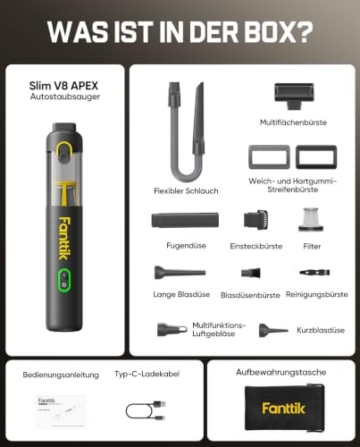 Fanttik Slim V8 APEX Kabelloser Akku Autostaubsauger, 4-in-1 Mini (Grau) | tragbarer RobustClean™ Handstaubsauger mit 19000 Pa/45 AW, 2 Saugmodi, One-Touch-Entleerung für Auto, Bürotisch, Tastaturen - 9