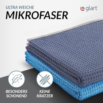 Glart 47TB 2er Set Auto Microfasertuch Trockentücher für Autopflege, Autolack, Motorrad, Küche, Geschirr - Mikrofasertuch Waffel Trockentuch - 70x40 cm blau, Mikrofasertücher auch für Fensterputzer - 2