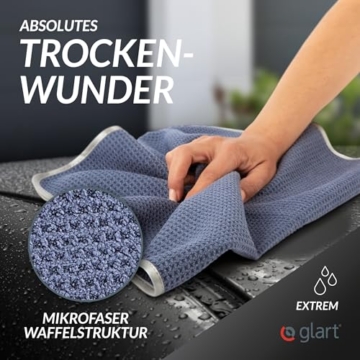 Glart 47TB 2er Set Auto Microfasertuch Trockentücher für Autopflege, Autolack, Motorrad, Küche, Geschirr - Mikrofasertuch Waffel Trockentuch - 70x40 cm blau, Mikrofasertücher auch für Fensterputzer - 3