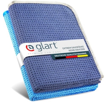 Glart 47TB 2er Set Auto Microfasertuch Trockentücher für Autopflege, Autolack, Motorrad, Küche, Geschirr - Mikrofasertuch Waffel Trockentuch - 70x40 cm blau, Mikrofasertücher auch für Fensterputzer - 1