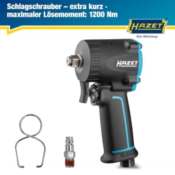 Hazet Druckluft-Schlagschrauber 9012M-1 I extra kurz - nur 80 mm, Max. Lösemoment: 1200 Nm, Vierkant 12,5 mm (1/2 Zoll), Betriebsdruck: 6,3 Bar I kompakte Bauweise für Arbeiten in beengten Räumen - 5