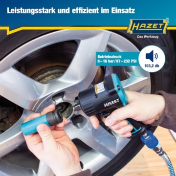 Hazet Druckluft-Schlagschrauber 9012M-1 I extra kurz - nur 80 mm, Max. Lösemoment: 1200 Nm, Vierkant 12,5 mm (1/2 Zoll), Betriebsdruck: 6,3 Bar I kompakte Bauweise für Arbeiten in beengten Räumen - 7