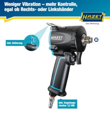 Hazet Druckluft-Schlagschrauber 9012M-1 I extra kurz - nur 80 mm, Max. Lösemoment: 1200 Nm, Vierkant 12,5 mm (1/2 Zoll), Betriebsdruck: 6,3 Bar I kompakte Bauweise für Arbeiten in beengten Räumen - 8