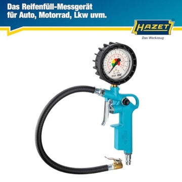 HAZET Reifenfüll-Messgerät 9041-1, 0-12 bar, Messtoleranz 0,3 bar, | 411 g, Schlauchlänge: 400mm, Reifenfüllgerät , Reifenmessgerät,Messtoleranz 0,3 bar, für Auto, Motorrad uvm. - 2