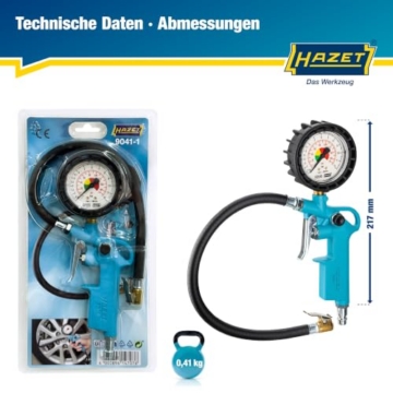 HAZET Reifenfüll-Messgerät 9041-1, 0-12 bar, Messtoleranz 0,3 bar, | 411 g, Schlauchlänge: 400mm, Reifenfüllgerät , Reifenmessgerät,Messtoleranz 0,3 bar, für Auto, Motorrad uvm. - 10