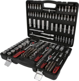 KS Tools 917.0779 Steckschlüssel-Satz, Cr-V, 179-teilig | Evolution Serie | 72-Zahn Umschaltknarren 1/4"+ 3/8"+1/2", Bits, Bit- + Sechskant- + Zündkerzen-Stecknüsse, Verlängerungen, matt satiniert - 1