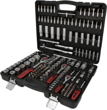 KS Tools 917.0779 Steckschlüssel-Satz, Cr-V, 179-teilig | Evolution Serie | 72-Zahn Umschaltknarren 1/4"+ 3/8"+1/2", Bits, Bit- + Sechskant- + Zündkerzen-Stecknüsse, Verlängerungen, matt satiniert - 1