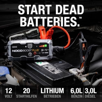 NOCO Boost GB40 1000A Starthilfe Powerbank bis 6,0L Benzin & 3,0L Diesel | UltraSafe-Technologie: funkenfrei & Verpolungsschutz – für 12V-Kfz: Pkw, Motorrad, SUV, Boot, Transporter, Wohnmobil u.v.m. - 2