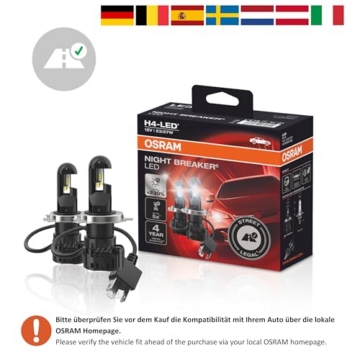 Osram NIGHT Breaker H4-LED; bis zu 230 Prozent mehr Helligkeit, legales Abblend- und Fernlicht mit Straßenzulassung in Deutschland und Österreich, Schwarz - 2