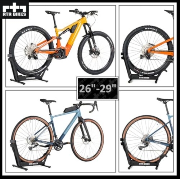 RTR BIKES Brutus Fahrradständer Boden – Profi Hinterradständer für E-Bike & MTB bis 30kg – Massiver Stahl Standfuß – Passend für 26-29 Zoll & Reifenbreite bis 2,8