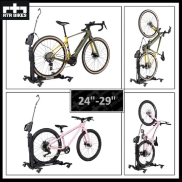 RTR BIKES Brutus Up Pro Fahrbarer Fahrradständer Vertikal – Mobile E-Bike Ladestation auf Rollen – Bis 30kg – Mit Ladegeräthalterung – Für 24-29 Zoll & 3,5