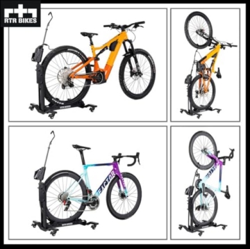 RTR BIKES Brutus Up Pro Fahrbarer Fahrradständer Vertikal – Mobile E-Bike Ladestation auf Rollen – Bis 30kg – Mit Ladegeräthalterung – Für 24-29 Zoll & 3,5