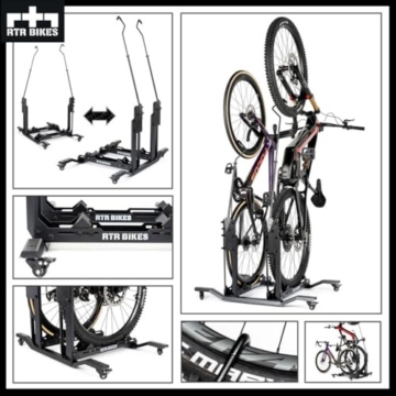 RTR BIKES Double Up Fahrradständer Boden für 2 Fahrräder - Vertikal & Freistehend auf Rollen - E-Bike geeignet bis 60kg (2x30kg) - Platzsparend 0,5m² - Ohne Bohren - Made in EU - 3