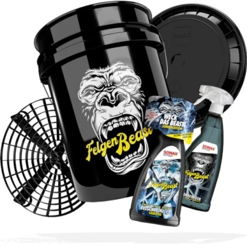 SONAX Auto Felgenreinigung Bundle | Auto Reinigungsset - Wascheimer Felgenbeast mit Deckel + Grit Guard Eimereinsatz | 2X Felgenbeast Felgenreiniger 1 Liter - 1