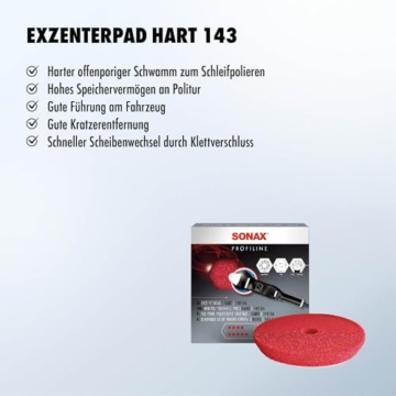 SONAX ExzenterPad hart 143 DA (1 Stück) harter feinporiger Schwamm zum Schleifpolieren von verkratzten und verwitterten Fahrzeuglacken | Art-Nr. 04934000 - 4