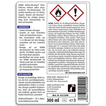 SONAX Xtreme Polster- & Alcantara FleckEntferner (300 ml) für hartnäckige Verschmutzungen wie Sonnencreme, Schmierfett, Makeup, Schuhcreme, Kugelschreiber usw. | Art.-Nr. 02522000 - 2