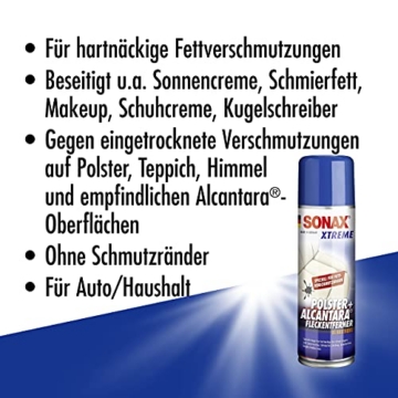 SONAX Xtreme Polster- & Alcantara FleckEntferner (300 ml) für hartnäckige Verschmutzungen wie Sonnencreme, Schmierfett, Makeup, Schuhcreme, Kugelschreiber usw. | Art.-Nr. 02522000 - 3