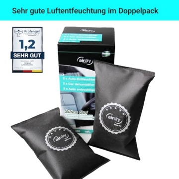 Thomar airdry Silica Gel | Auto-Entfeuchter | 1,5 kg (2 x 750 g) Entfeucher Kissen mit Silicagel | Luftentfeuchter | Schwarz - 3