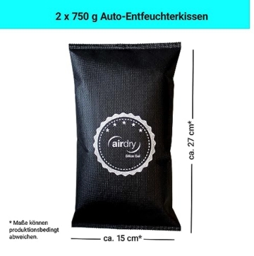 Thomar airdry Silica Gel | Auto-Entfeuchter | 1,5 kg (2 x 750 g) Entfeucher Kissen mit Silicagel | Luftentfeuchter | Schwarz - 5